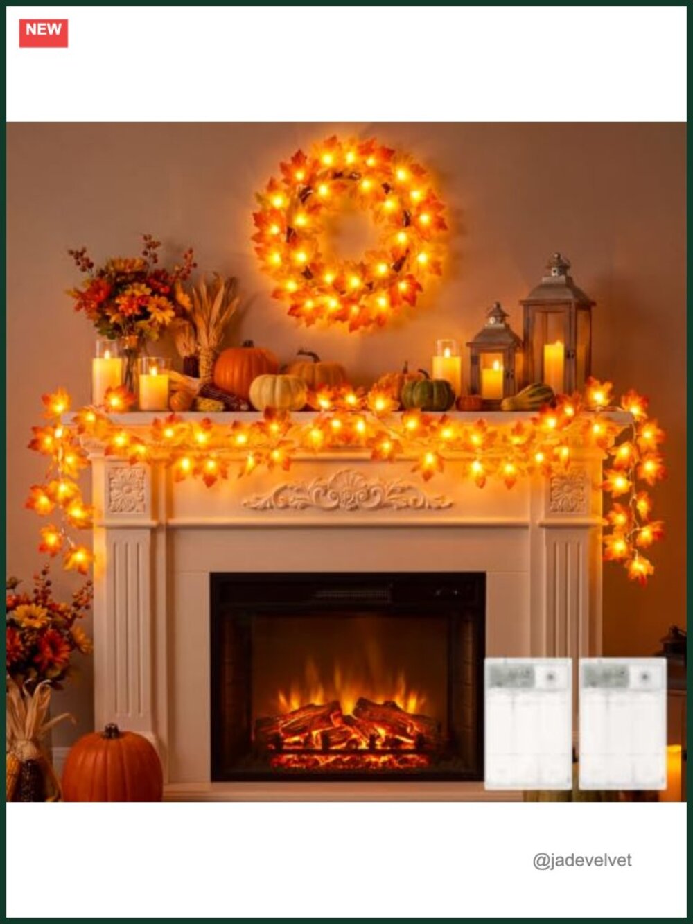 2 Pack Fall Garland Lights 20Ft 40 LED Maple Leaf Battery Operated